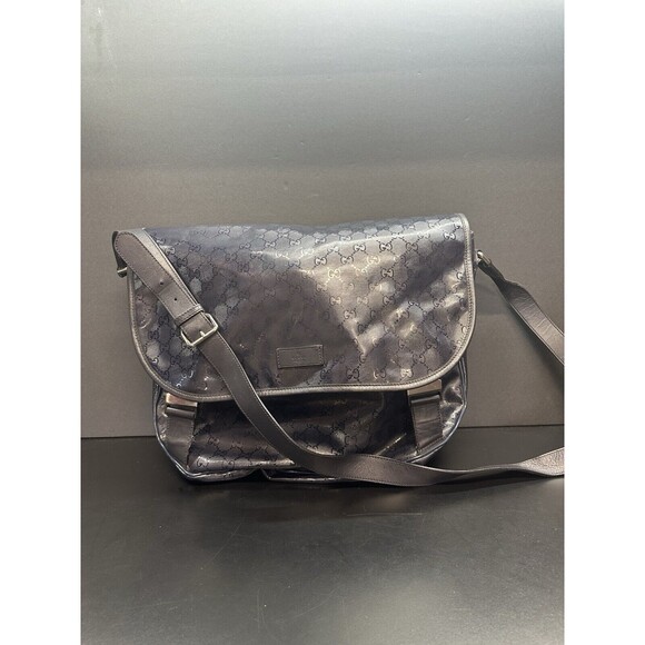 Authentic Gucci Double Buckle Dark BlueMessenger Bag GG Imprime Medium